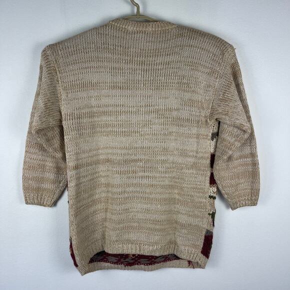 Vintage 90s Spice of Life Fall Leaves Autumn Cream Red Knit Sweater Womens Large - Picture 2 of 11